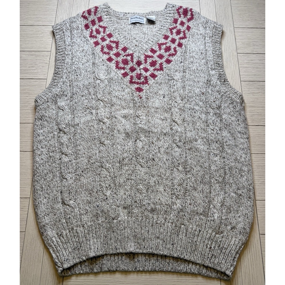 Brian MacNeil VTG Wool Cable Knit Sweater Vest Fair Isle Patterned V Neck 2X/T